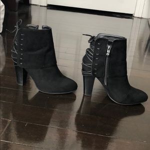 Black faux suede booties